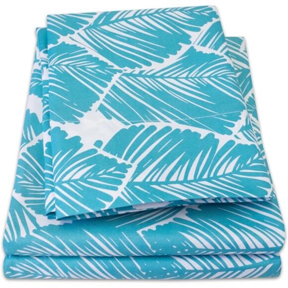 Extra Soft Tropical Leaf Teal Pattern Sheet Set, King - Luxury Bed Sheets Set